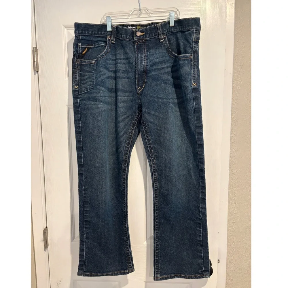 Ariat Rebar M5 DuraStretch Jeans Mens 40x30 Straight Leg Workwear Cobalt